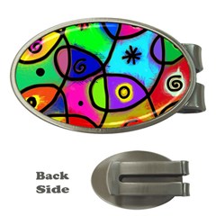 Digitally Painted Colourful Abstract Whimsical Shape Pattern Money Clips (Oval) 