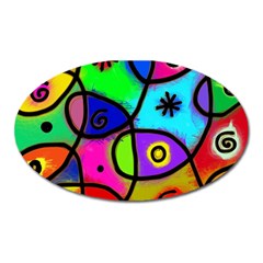 Digitally Painted Colourful Abstract Whimsical Shape Pattern Oval Magnet