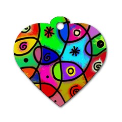 Digitally Painted Colourful Abstract Whimsical Shape Pattern Dog Tag Heart (Two Sides)