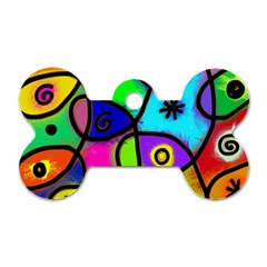 Digitally Painted Colourful Abstract Whimsical Shape Pattern Dog Tag Bone (Two Sides)