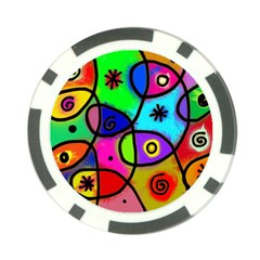 Digitally Painted Colourful Abstract Whimsical Shape Pattern Poker Chip Card Guard