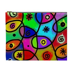 Digitally Painted Colourful Abstract Whimsical Shape Pattern Cosmetic Bag (XL)