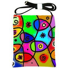 Digitally Painted Colourful Abstract Whimsical Shape Pattern Shoulder Sling Bags