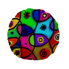 Digitally Painted Colourful Abstract Whimsical Shape Pattern Standard 15  Premium Round Cushions