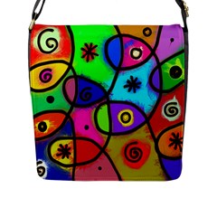 Digitally Painted Colourful Abstract Whimsical Shape Pattern Flap Messenger Bag (L) 