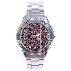 Tribal Ornate Pattern Stainless Steel Analogue Watch by dflcprints