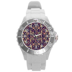 Tribal Ornate Pattern Round Plastic Sport Watch (l) by dflcprints