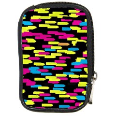 Colorful Strokes On A Black Background             Compact Camera Leather Case by LalyLauraFLM