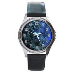 Shiny Blue Pebbles Round Metal Watch by linceazul