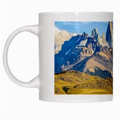 Snowy Andes Mountains, El Chalten, Argentina White Mugs by dflcprints