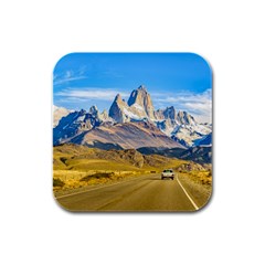 Snowy Andes Mountains, El Chalten, Argentina Rubber Square Coaster (4 Pack)  by dflcprints