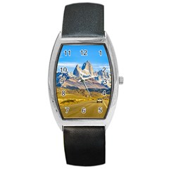 Snowy Andes Mountains, El Chalten, Argentina Barrel Style Metal Watch by dflcprints