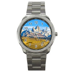 Snowy Andes Mountains, El Chalten, Argentina Sport Metal Watch by dflcprints