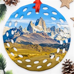 Snowy Andes Mountains, El Chalten, Argentina Round Filigree Ornament (two Sides) by dflcprints