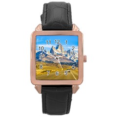 Snowy Andes Mountains, El Chalten, Argentina Rose Gold Leather Watch  by dflcprints