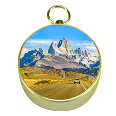 Snowy Andes Mountains, El Chalten, Argentina Gold Compasses by dflcprints