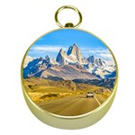 Snowy Andes Mountains, El Chalten, Argentina Gold Compasses Front