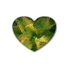 Green And Gold Abstract Rubber Coaster (heart)  by linceazul