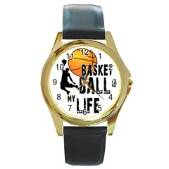 Basketball Is My Life Round Gold Metal Watch by Valentinaart