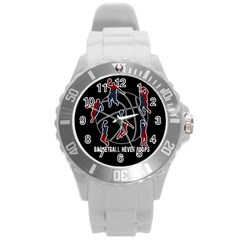 Basketball Never Stops Round Plastic Sport Watch (l) by Valentinaart