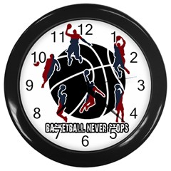 Basketball Never Stops Wall Clocks (black) by Valentinaart