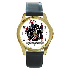 Basketball Never Stops Round Gold Metal Watch by Valentinaart