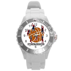 Basketball Never Stops Round Plastic Sport Watch (l) by Valentinaart