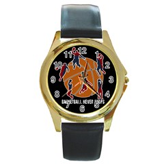 Basketball Never Stops Round Gold Metal Watch by Valentinaart