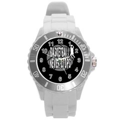 Basketball Never Stops Round Plastic Sport Watch (l) by Valentinaart