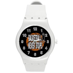 Basketball Never Stops Round Plastic Sport Watch (m) by Valentinaart