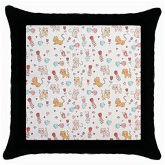 Kittens And Birds And Floral  Patterns Throw Pillow Case (black) by TastefulDesigns