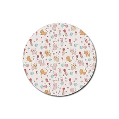 Kittens And Birds And Floral  Patterns Rubber Coaster (round)  by TastefulDesigns