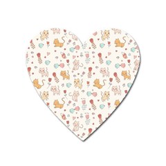 Kittens And Birds And Floral  Patterns Heart Magnet by TastefulDesigns