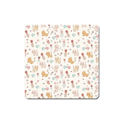 Kittens And Birds And Floral  Patterns Square Magnet by TastefulDesigns