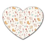 Kittens and birds and floral  patterns Heart Mousepads Front