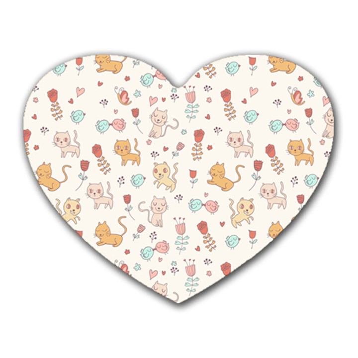 Kittens and birds and floral  patterns Heart Mousepads