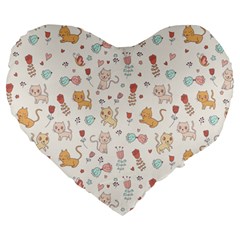 Kittens And Birds And Floral  Patterns Large 19  Premium Heart Shape Cushions by TastefulDesigns