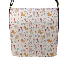 Kittens And Birds And Floral  Patterns Flap Messenger Bag (l)  by TastefulDesigns