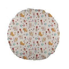 Kittens And Birds And Floral  Patterns Standard 15  Premium Flano Round Cushions by TastefulDesigns