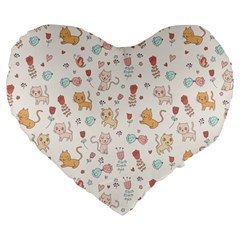 Kittens And Birds And Floral  Patterns Large 19  Premium Flano Heart Shape Cushions by TastefulDesigns