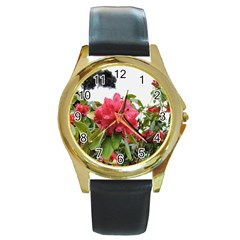 Virginia Waters Flowers Round Gold Metal Watch