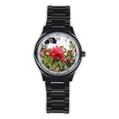 Virginia Waters Flowers Stainless Steel Round Watch