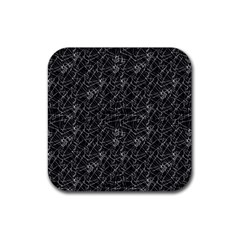 Linear Abstract Black And White Rubber Coaster (square)  by dflcprints