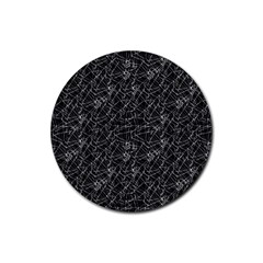 Linear Abstract Black And White Rubber Coaster (round)  by dflcprints