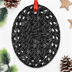 Linear Abstract Black And White Oval Filigree Ornament (two Sides) by dflcprints