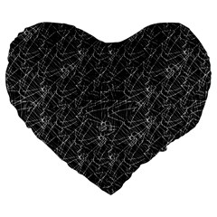 Linear Abstract Black And White Large 19  Premium Heart Shape Cushions by dflcprints