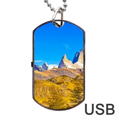 Snowy Andes Mountains, El Chalten, Argentina Dog Tag Usb Flash (two Sides) by dflcprints