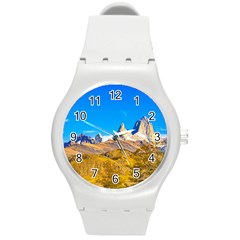 Snowy Andes Mountains, El Chalten, Argentina Round Plastic Sport Watch (m) by dflcprints