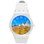 Snowy Andes Mountains, El Chalten, Argentina Round Plastic Sport Watch (M) Front