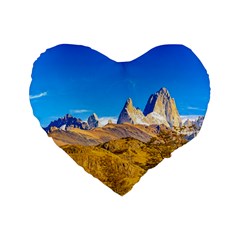 Snowy Andes Mountains, El Chalten, Argentina Standard 16  Premium Heart Shape Cushions by dflcprints